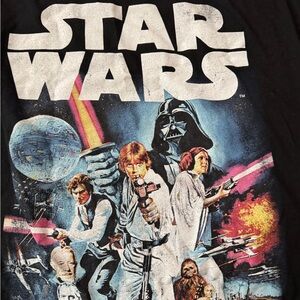 Star Wars Black Graphic Short Sleeve Tee with Multicolor Movie Cast Print